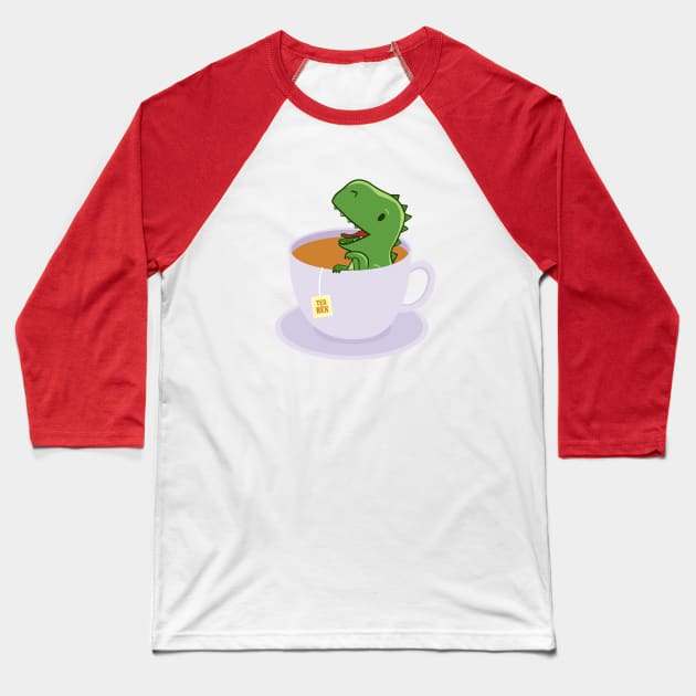 Tea Rex Funny Dinosaur Baseball T-Shirt by balibeachart